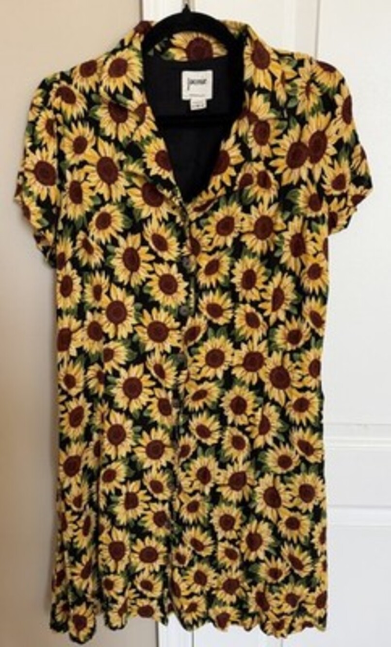 Joanie Clothing Sunflower Print Button Down Dress Size US 10 UK 14 1990s Retro